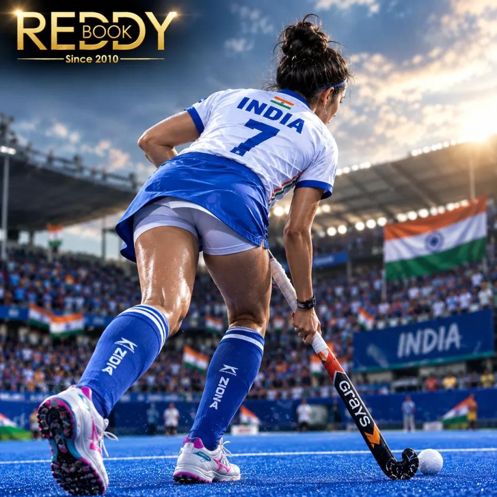 India vs China Hockey 2026 girl hitting the ball with reddyanna