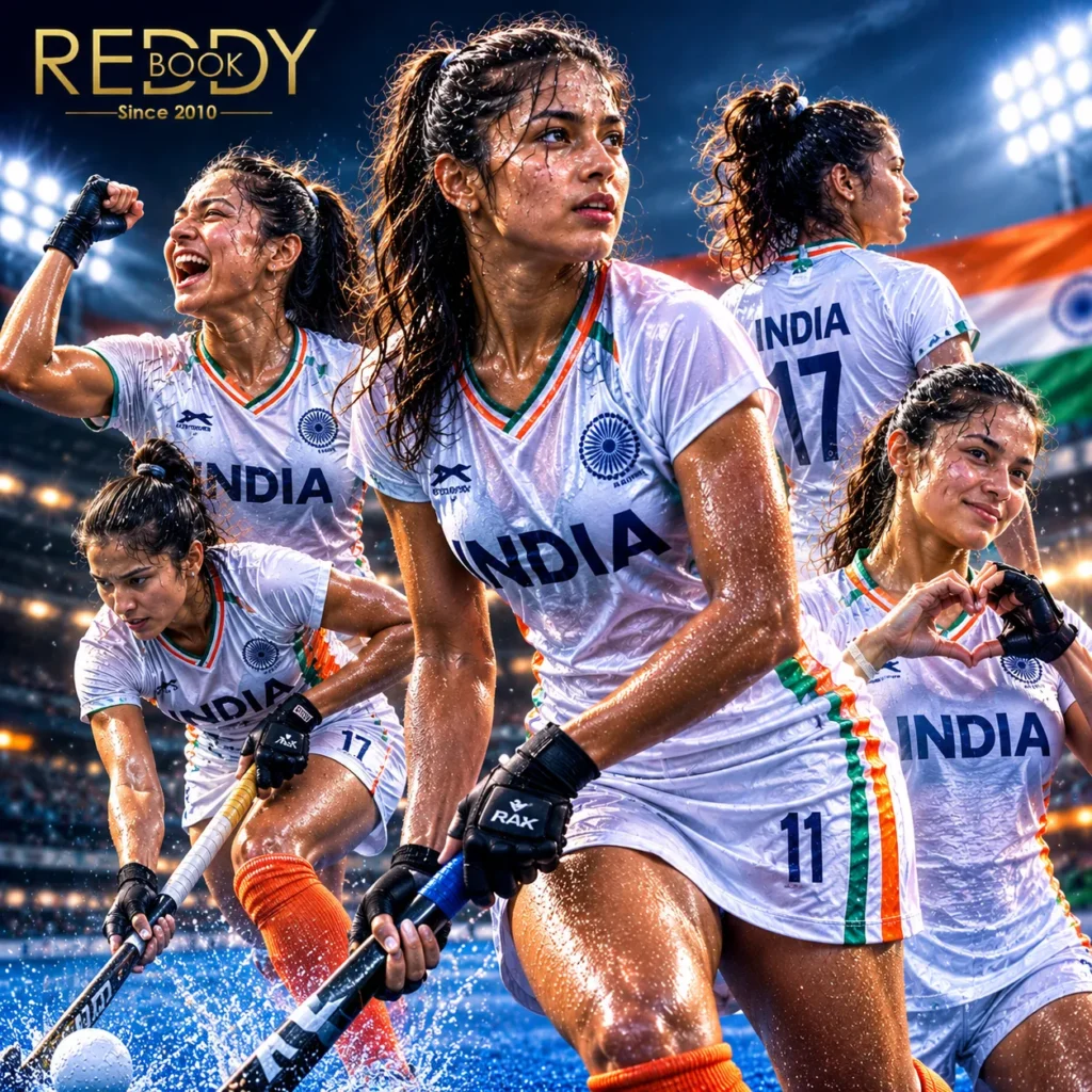 India vs Japan Junior Hockey girls running to hit a ball with reddyanna